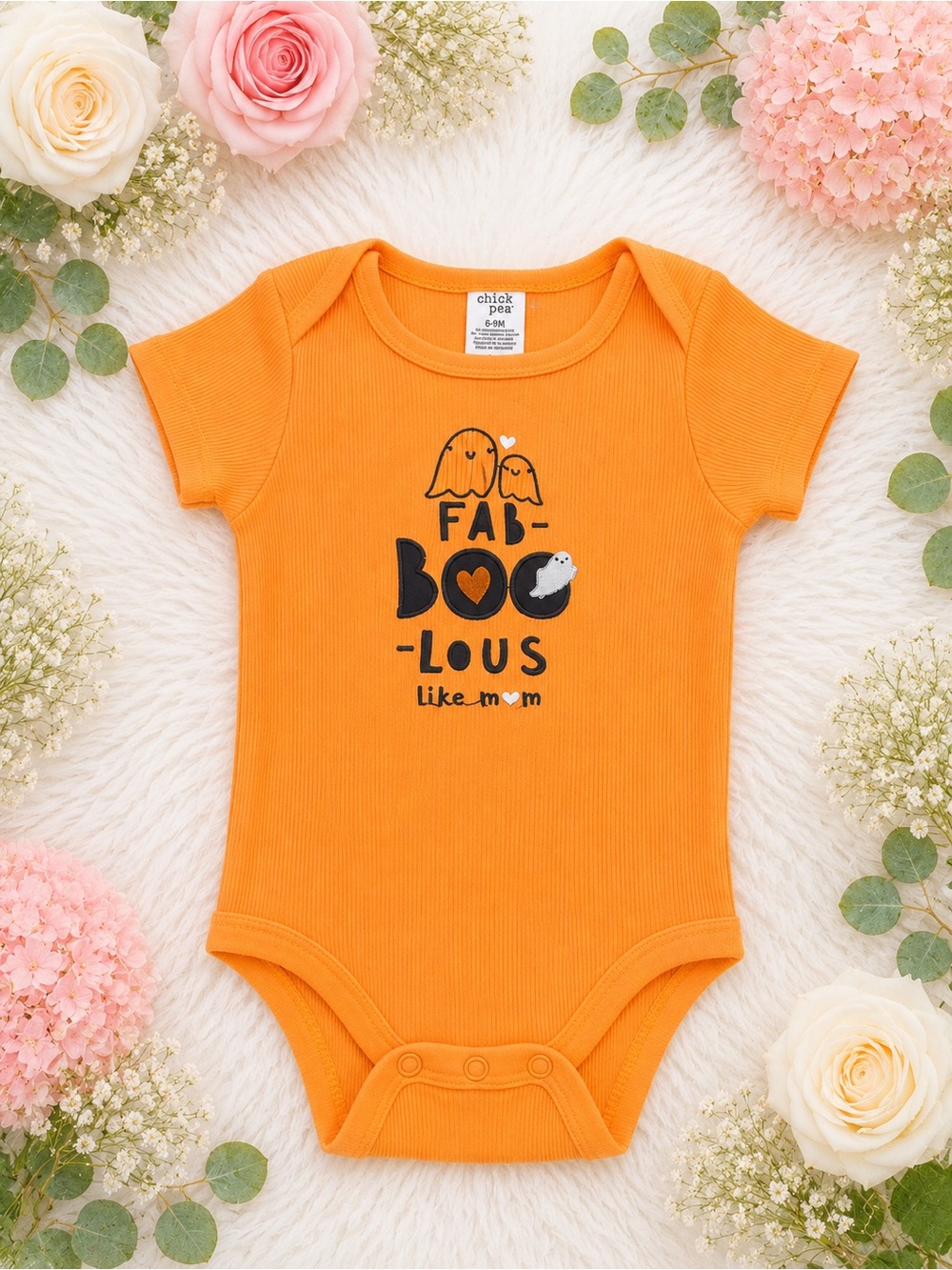 chick pea Orange 'Fab-Boo-Lous' Ribbed Baby One-Piece